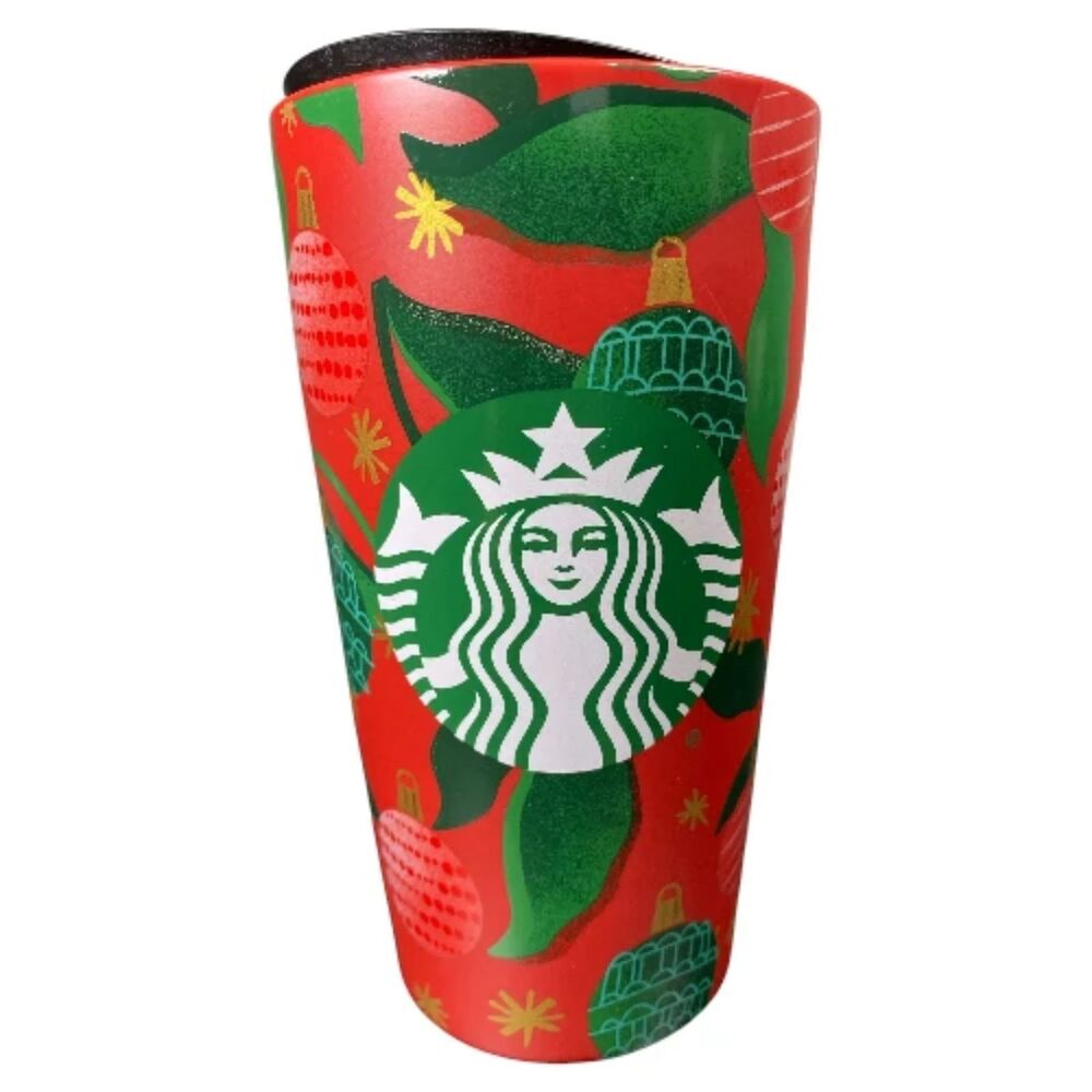 STARBUCKS Travel Tumbler Mug 12oz Ceramic Holiday Christmas Ornaments Cup 2019